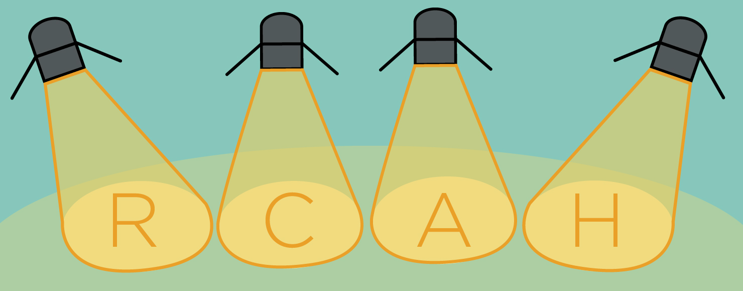 Vector artwork of spotlights, spell out RCAH